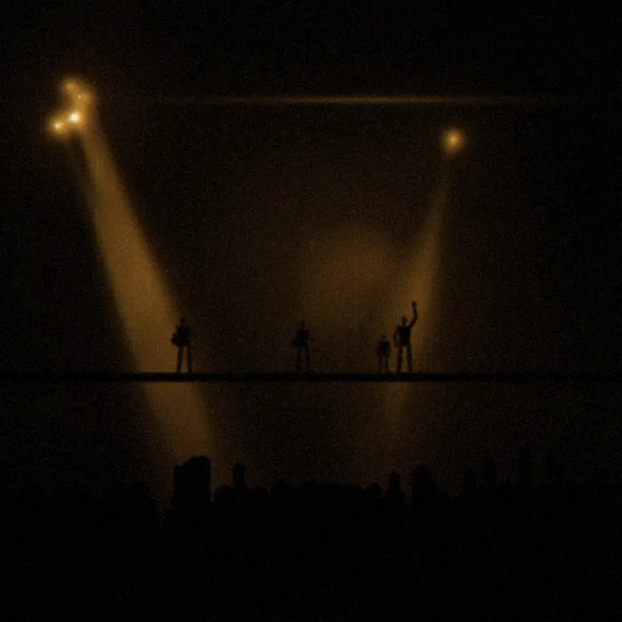 An empty room under working lights at soundcheck.